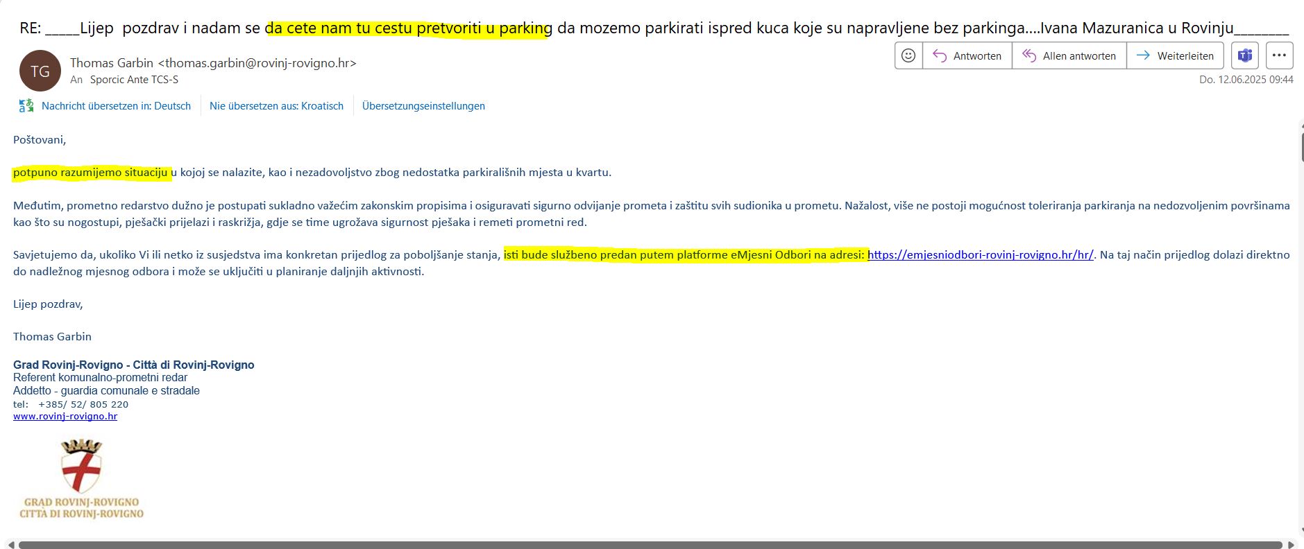Molim Vas da regulacijom prometa pretvorite Ivana Mazuranica 16 u jednosmjernu cestu sa BIJELIM PARKIRNIM MJESTIMA